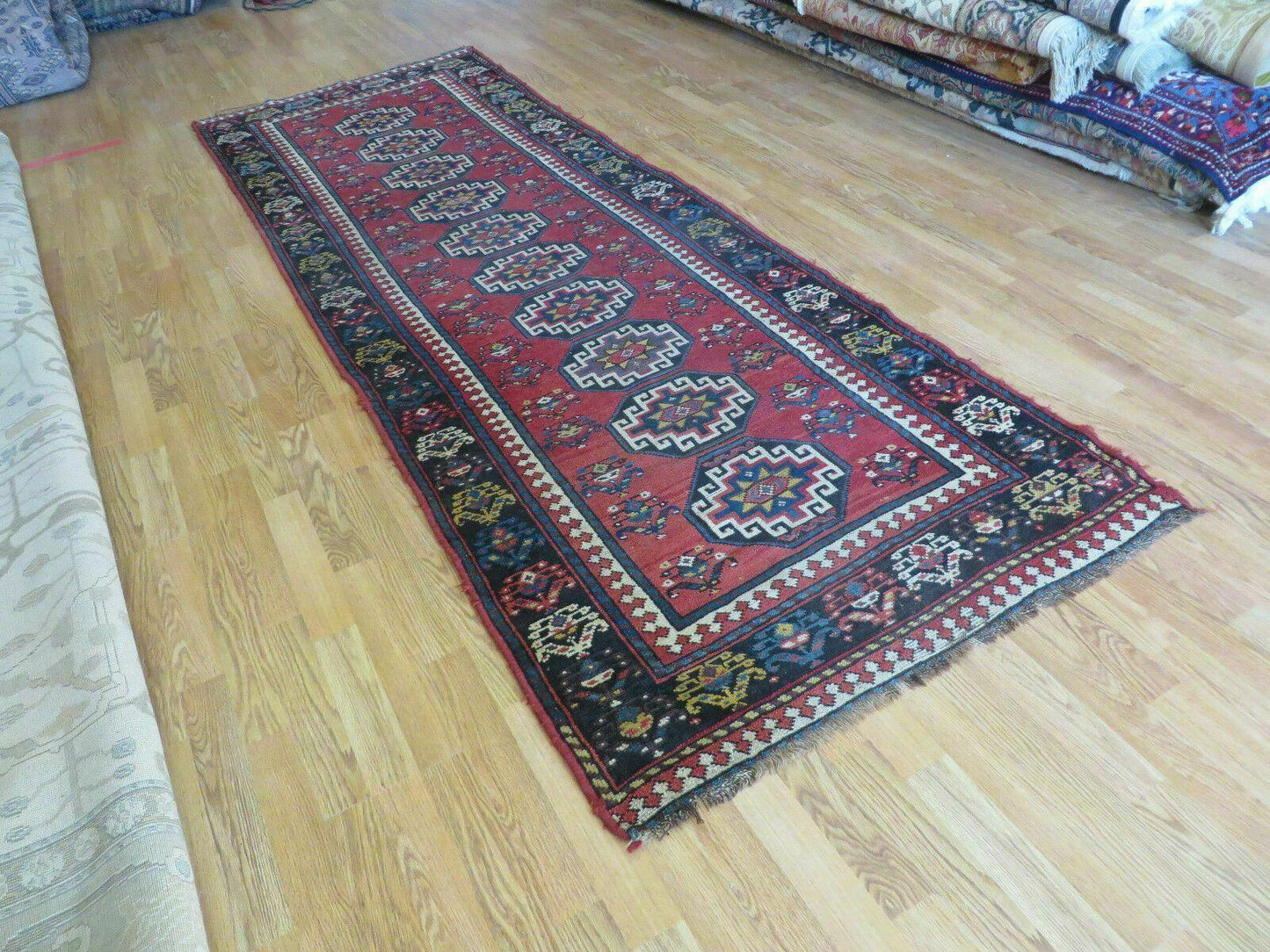 USED 3' 3" X 10' Hand-Knotted Antique Handmade Caucasian Kazak Wool Runner Rug