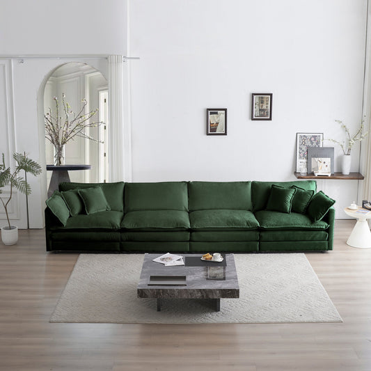 NEW Free Combination Modular Sofa Free,4 Seater Sofa Comfy Chenille Fabric,Sectional Sofa Couch,Green Chenille