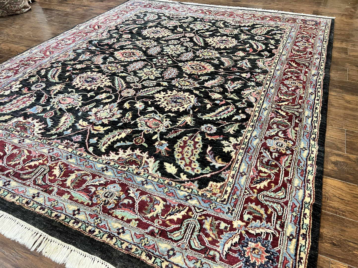 USED Indo Persian Rug 8x10, Nourison Carpet, Floral, Hand Knotted Vintage Wool Rug