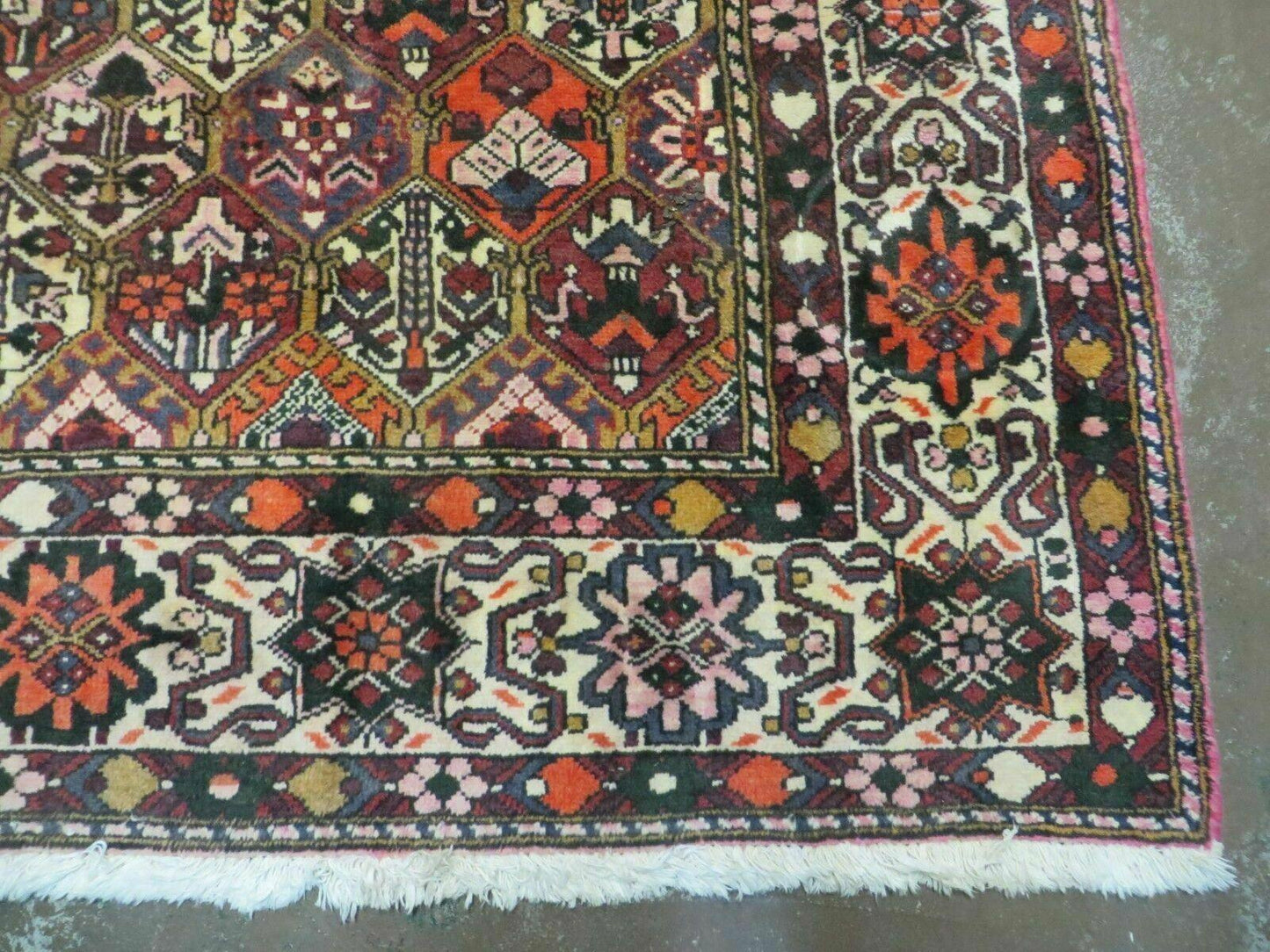 USED Antique Persian Bakhtiari Rug 7x10 - Multicolor Repeated Panel Design - Vegetable Dyed Rug - Hand Knotted Wool Room Sized Oriental Carpet 7 x 10 Rug