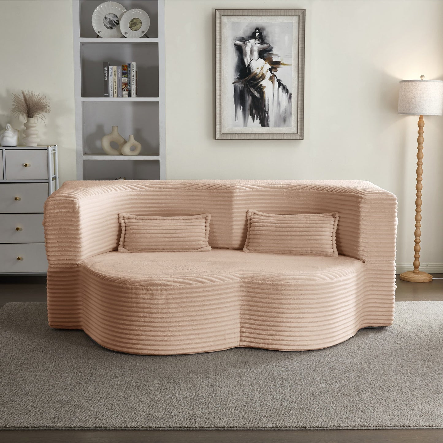 NEW Modern Convertible Plush Corduroy Foam-Filled Sleeper Sofa Bed with 2 Pillows & 15’ Full Size Folding Mattress