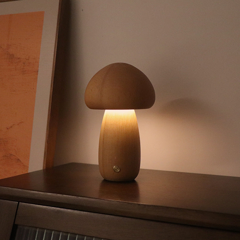 NEW INS Wooden Cute Mushroom LED Night Light With Touch Switch  Bedside Table Lamp For Bedroom Children's Room Sleeping Night Lamps Home Decor