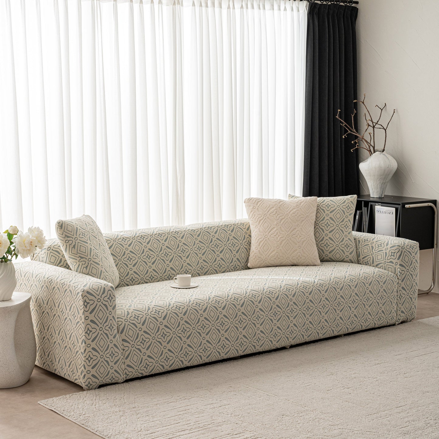 NEW 3D Jacquard Geometric Sofa Cover, High Stretch Soft Polar Fleece Slipcover for Couch