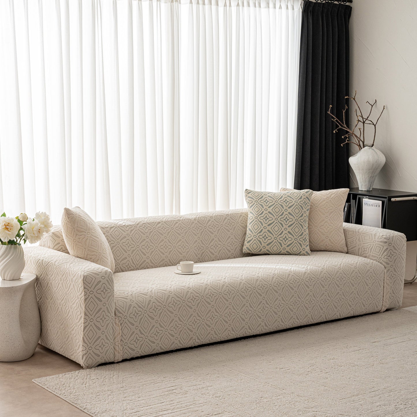 NEW 3D Jacquard Geometric Sofa Cover, High Stretch Soft Polar Fleece Slipcover for Couch