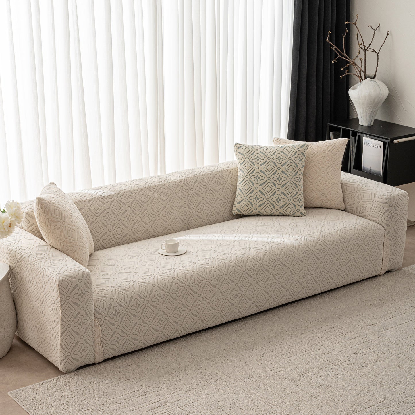 NEW 3D Jacquard Geometric Sofa Cover, High Stretch Soft Polar Fleece Slipcover for Couch