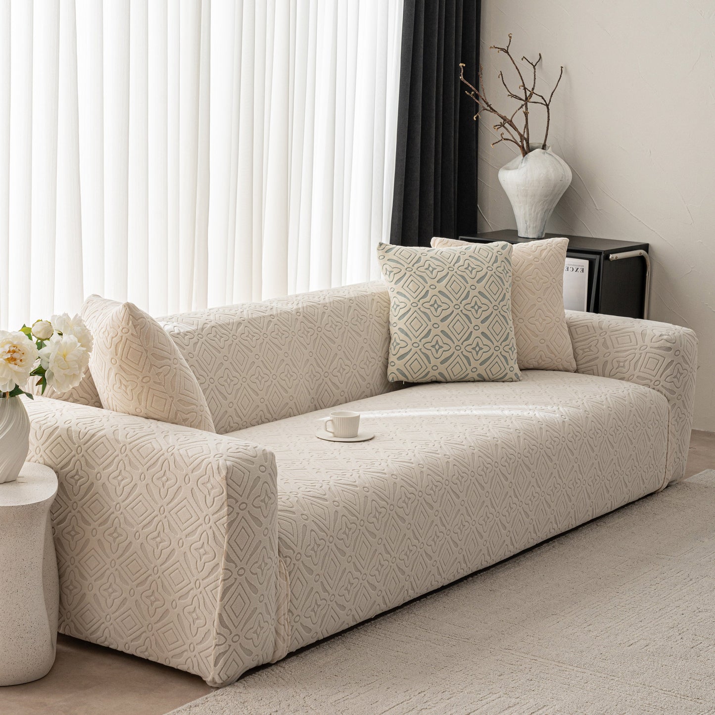 NEW 3D Jacquard Geometric Sofa Cover, High Stretch Soft Polar Fleece Slipcover for Couch