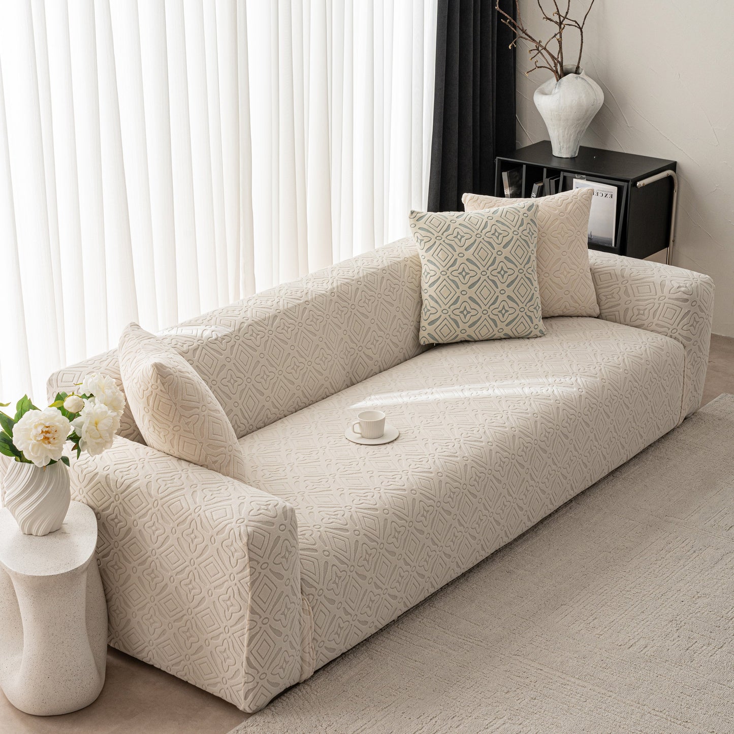 NEW 3D Jacquard Geometric Sofa Cover, High Stretch Soft Polar Fleece Slipcover for Couch