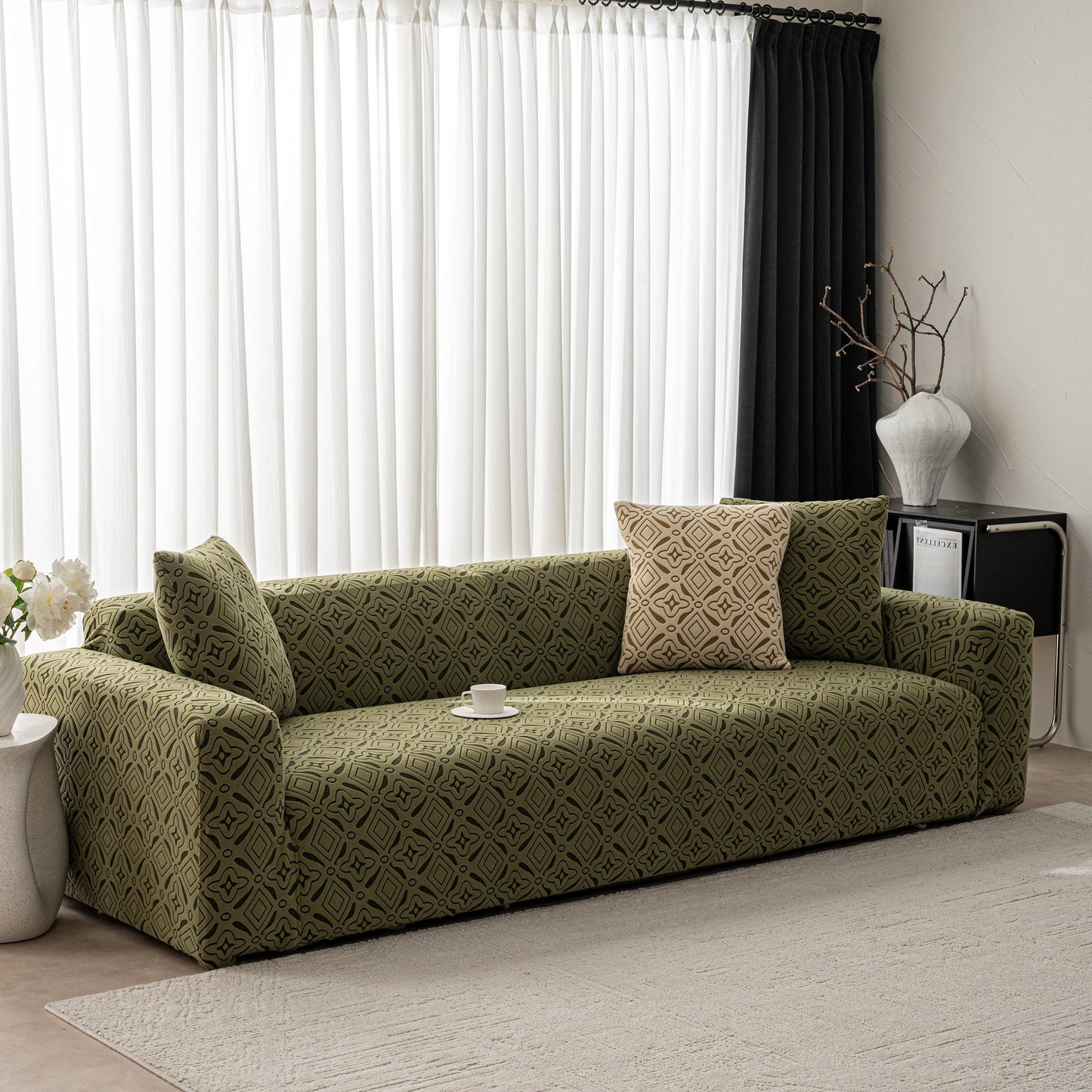 NEW 3D Jacquard Geometric Sofa Cover, High Stretch Soft Polar Fleece Slipcover for Couch