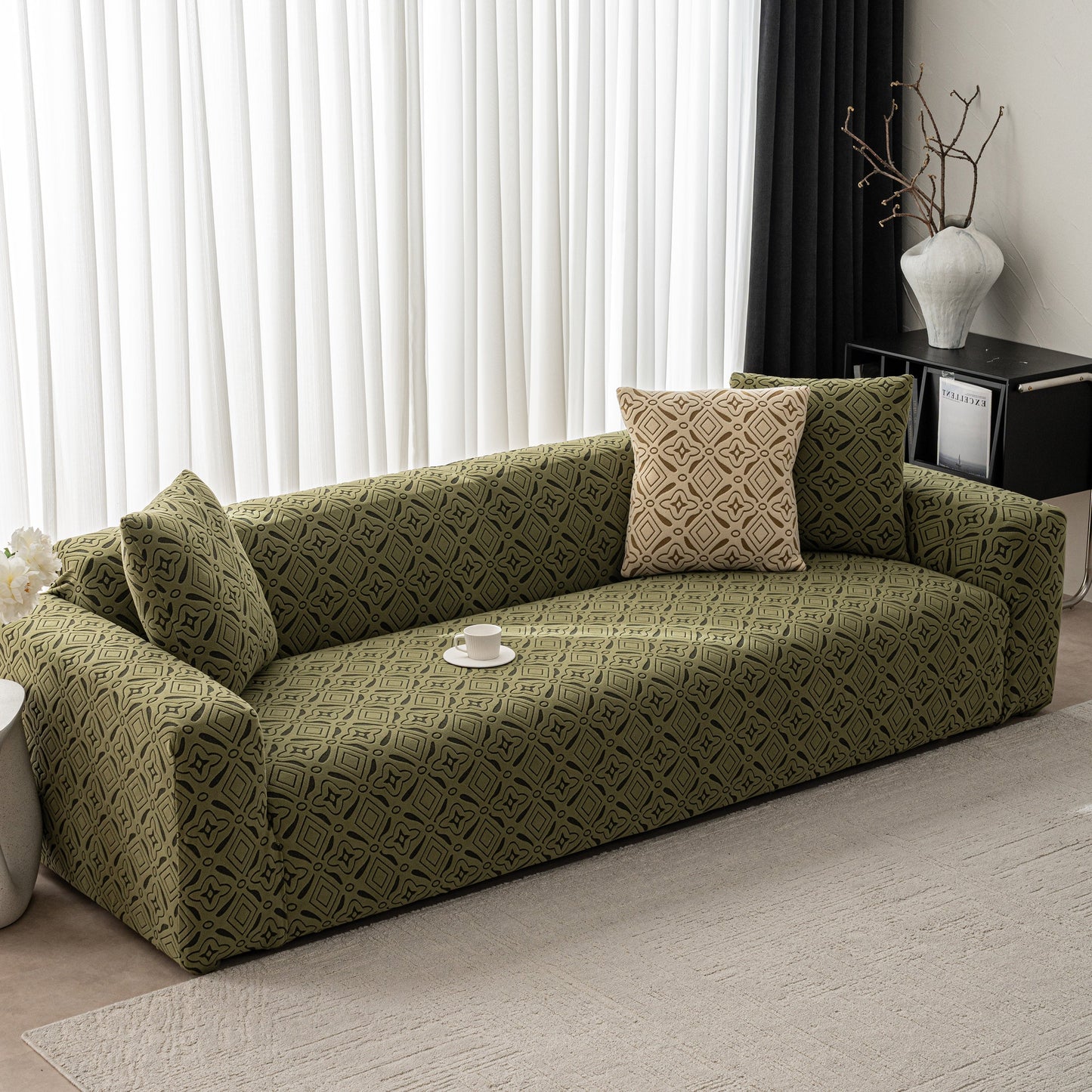 NEW 3D Jacquard Geometric Sofa Cover, High Stretch Soft Polar Fleece Slipcover for Couch
