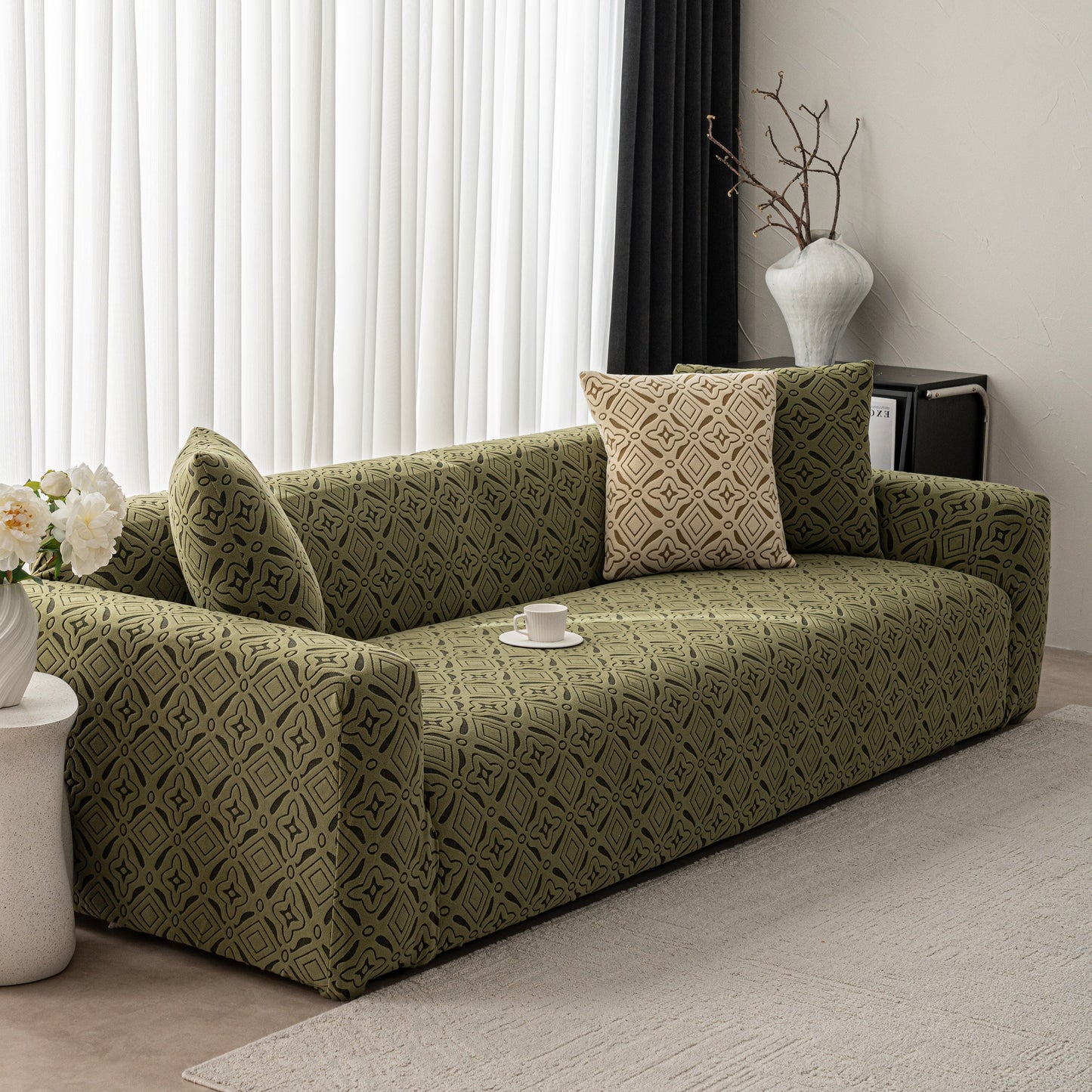 NEW 3D Jacquard Geometric Sofa Cover, High Stretch Soft Polar Fleece Slipcover for Couch