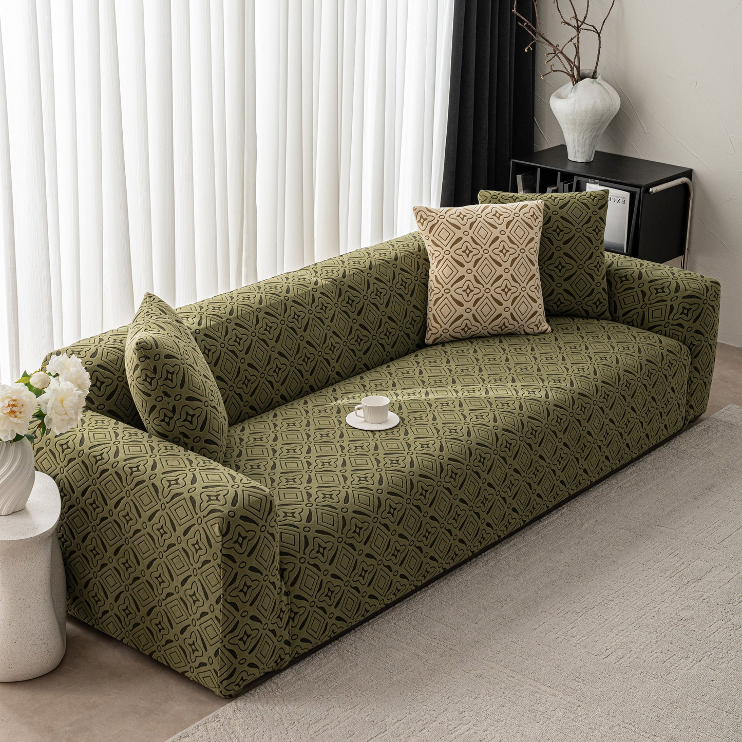 NEW 3D Jacquard Geometric Sofa Cover, High Stretch Soft Polar Fleece Slipcover for Couch