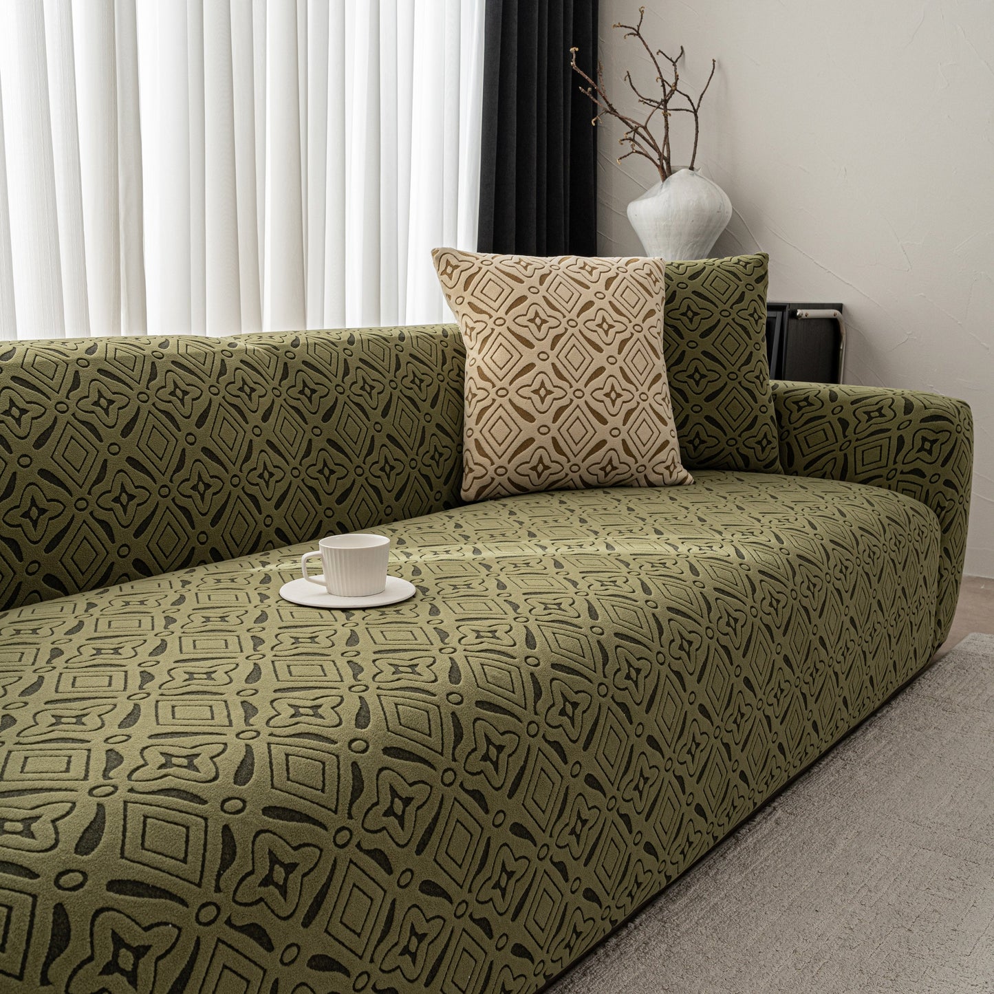 NEW 3D Jacquard Geometric Sofa Cover, High Stretch Soft Polar Fleece Slipcover for Couch