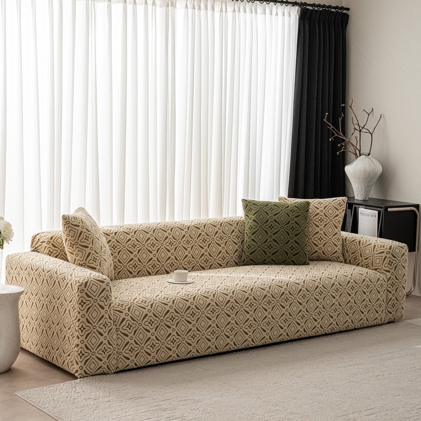 NEW 3D Jacquard Geometric Sofa Cover, High Stretch Soft Polar Fleece Slipcover for Couch