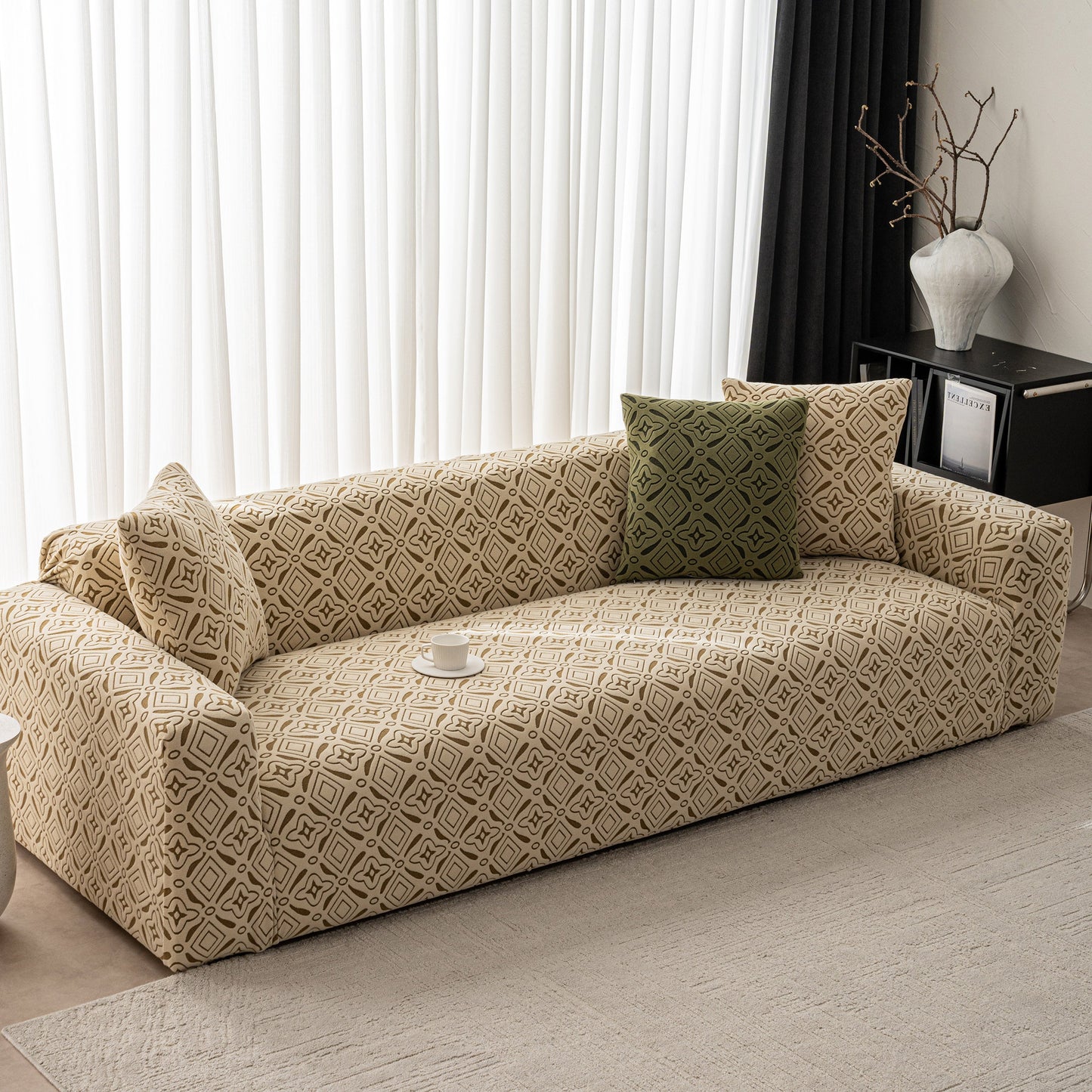 NEW 3D Jacquard Geometric Sofa Cover, High Stretch Soft Polar Fleece Slipcover for Couch