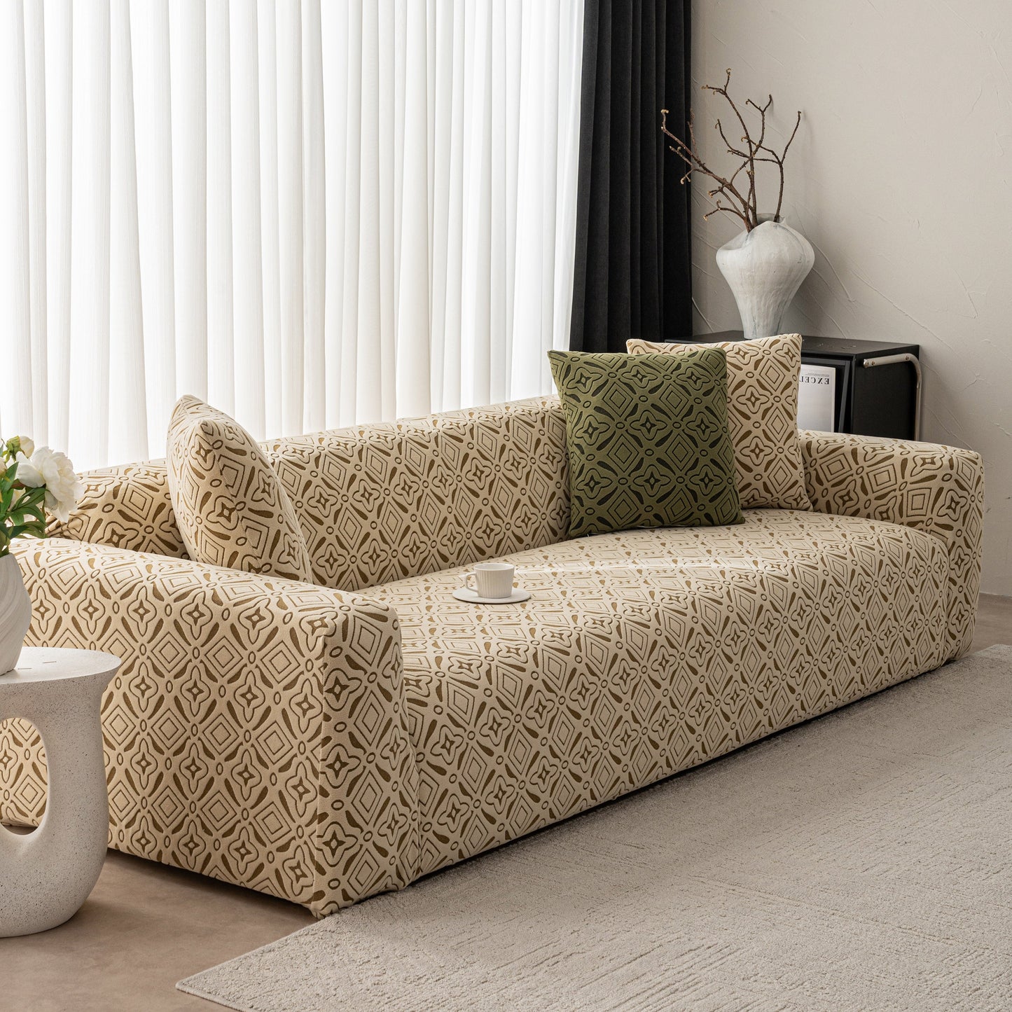 NEW 3D Jacquard Geometric Sofa Cover, High Stretch Soft Polar Fleece Slipcover for Couch