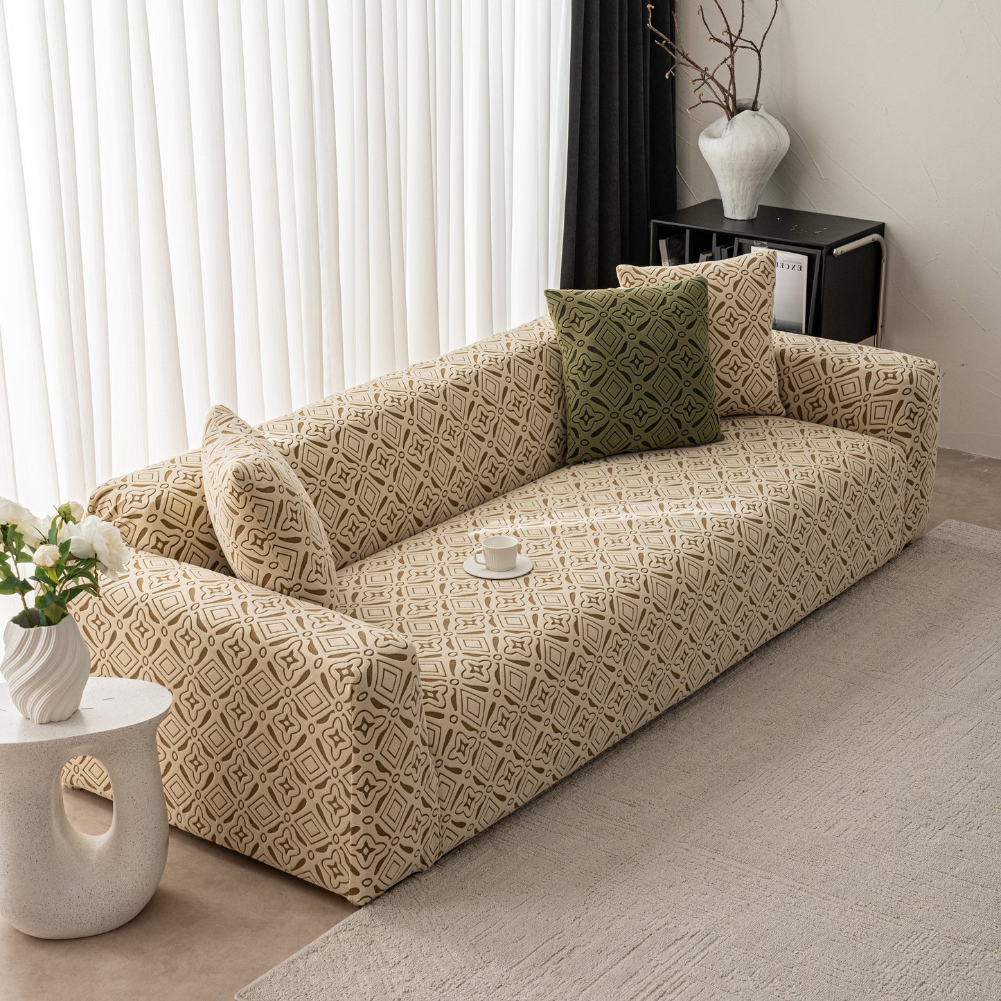 NEW 3D Jacquard Geometric Sofa Cover, High Stretch Soft Polar Fleece Slipcover for Couch