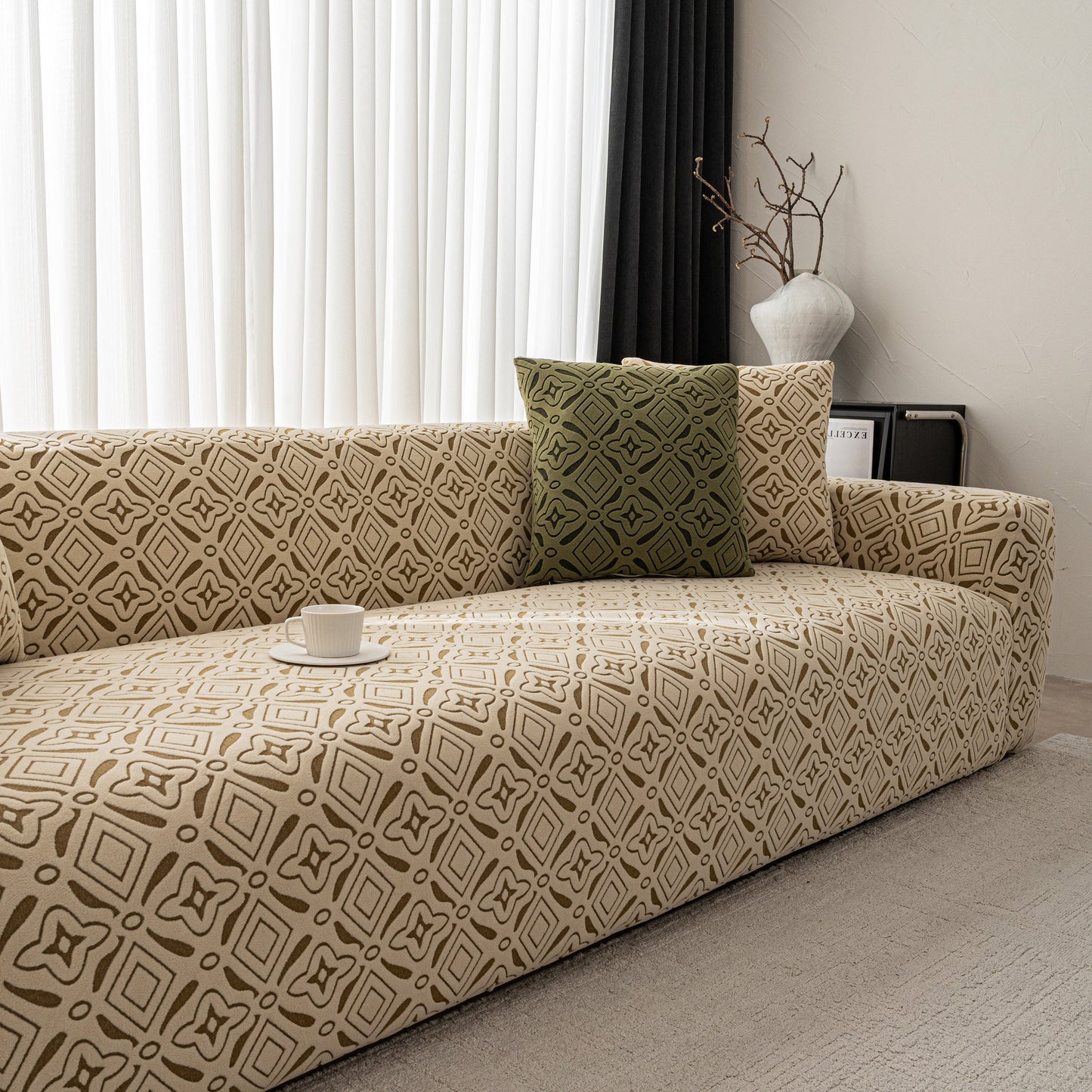 NEW 3D Jacquard Geometric Sofa Cover, High Stretch Soft Polar Fleece Slipcover for Couch