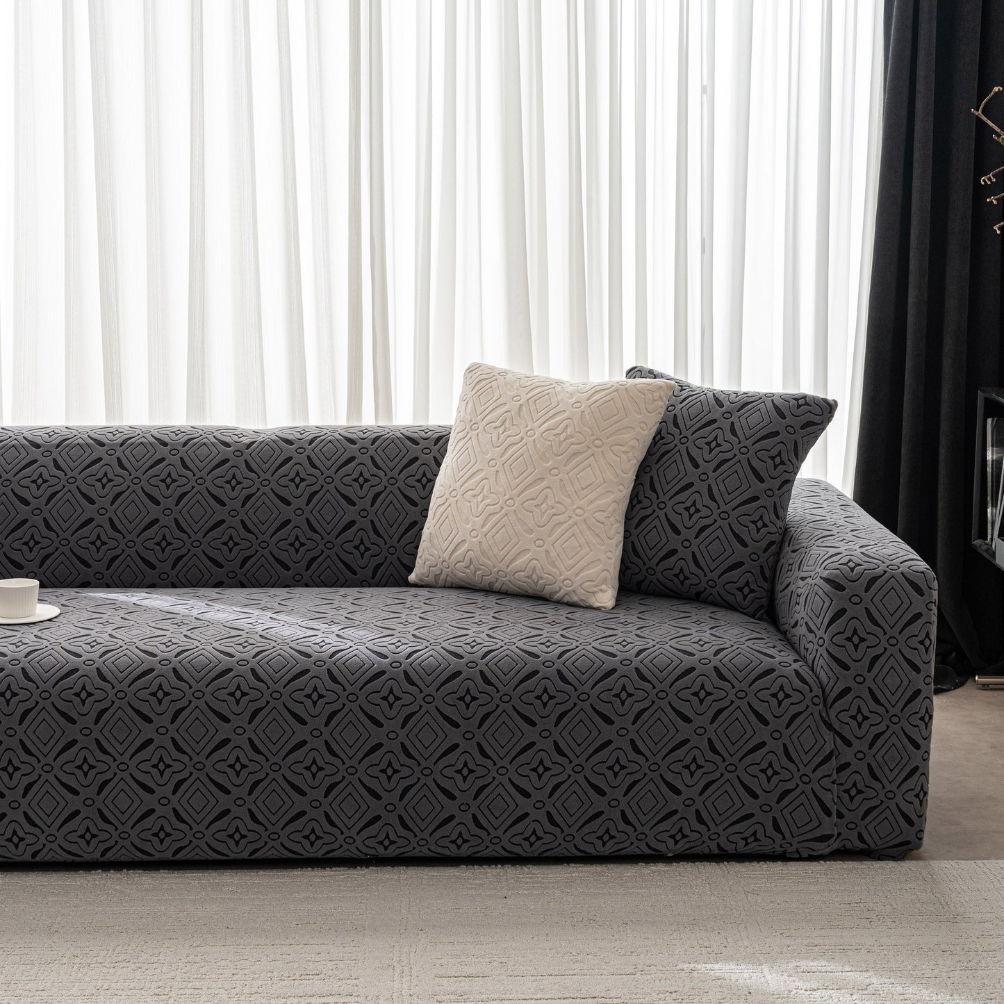 NEW 3D Jacquard Geometric Sofa Cover, High Stretch Soft Polar Fleece Slipcover for Couch