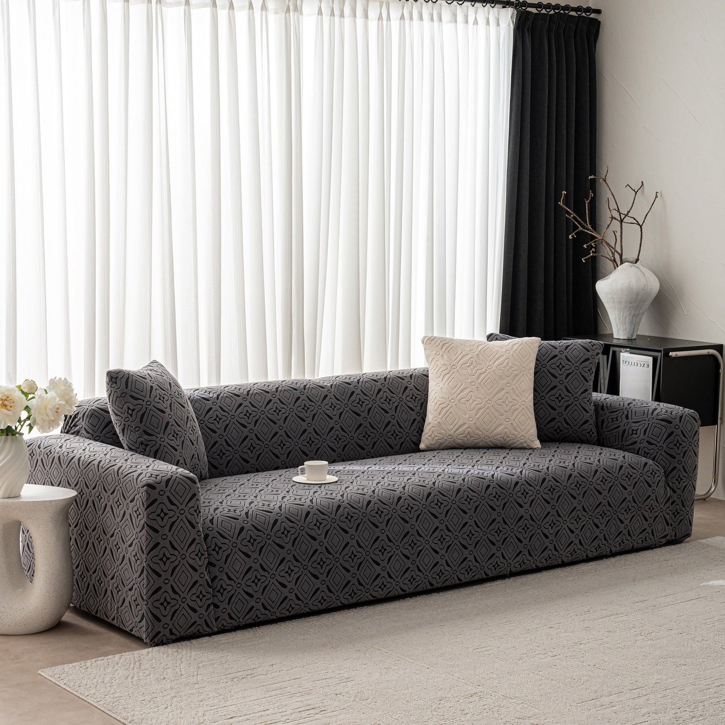 NEW 3D Jacquard Geometric Sofa Cover, High Stretch Soft Polar Fleece Slipcover for Couch