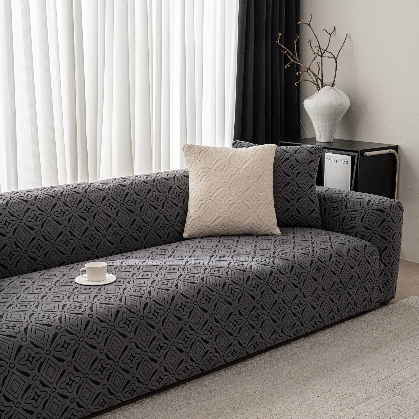 NEW 3D Jacquard Geometric Sofa Cover, High Stretch Soft Polar Fleece Slipcover for Couch