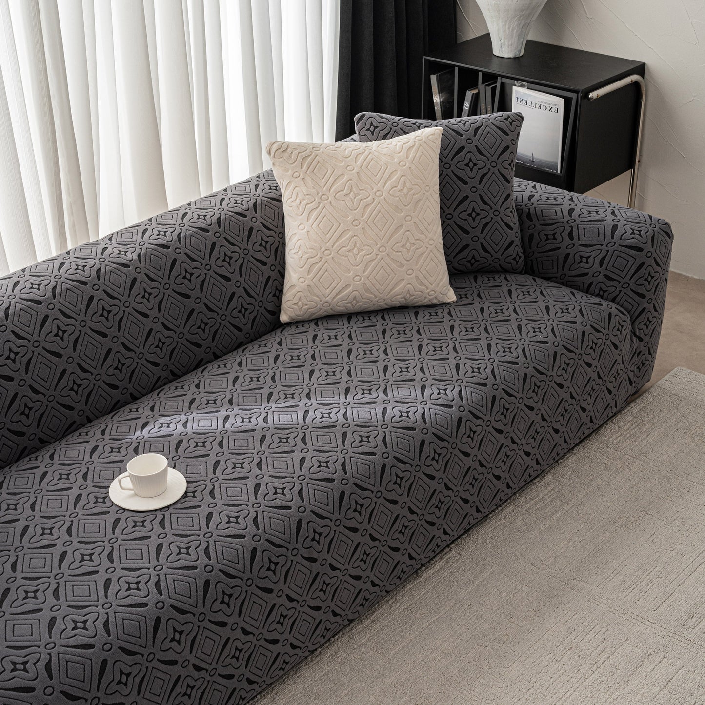 NEW 3D Jacquard Geometric Sofa Cover, High Stretch Soft Polar Fleece Slipcover for Couch