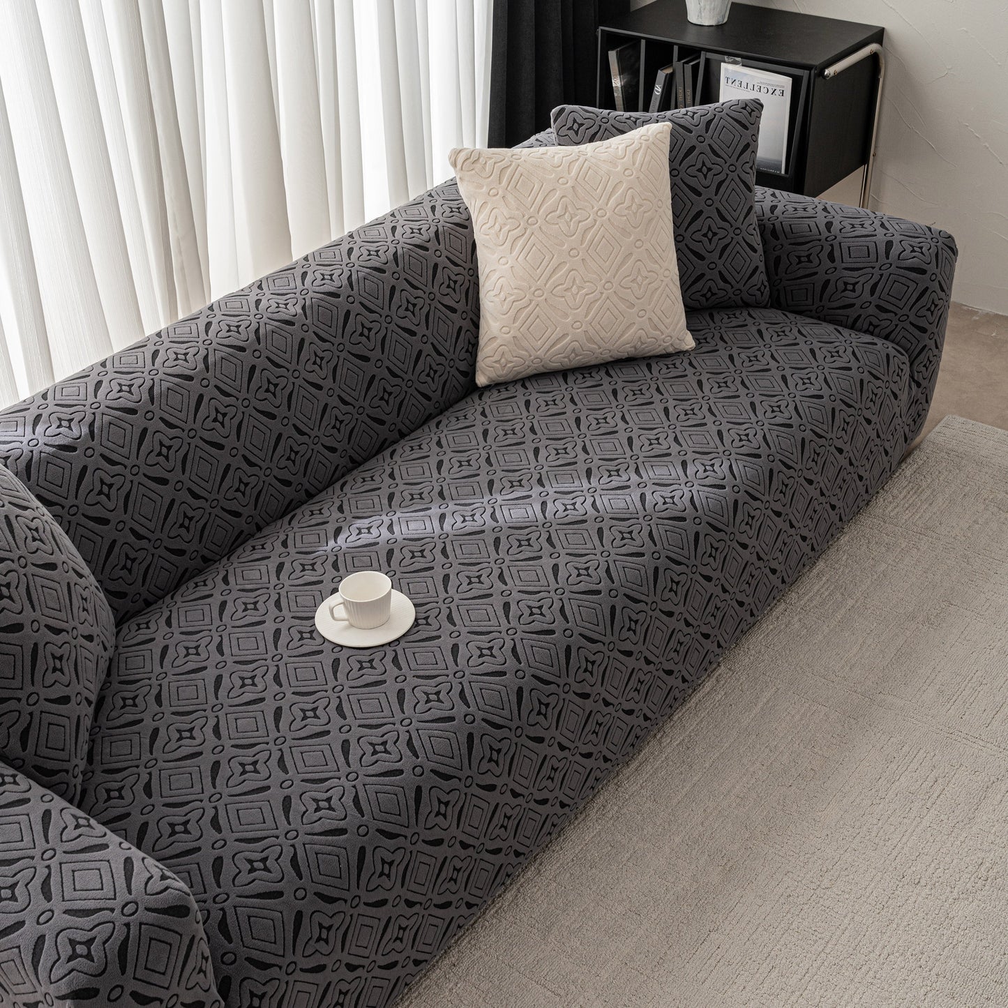 NEW 3D Jacquard Geometric Sofa Cover, High Stretch Soft Polar Fleece Slipcover for Couch