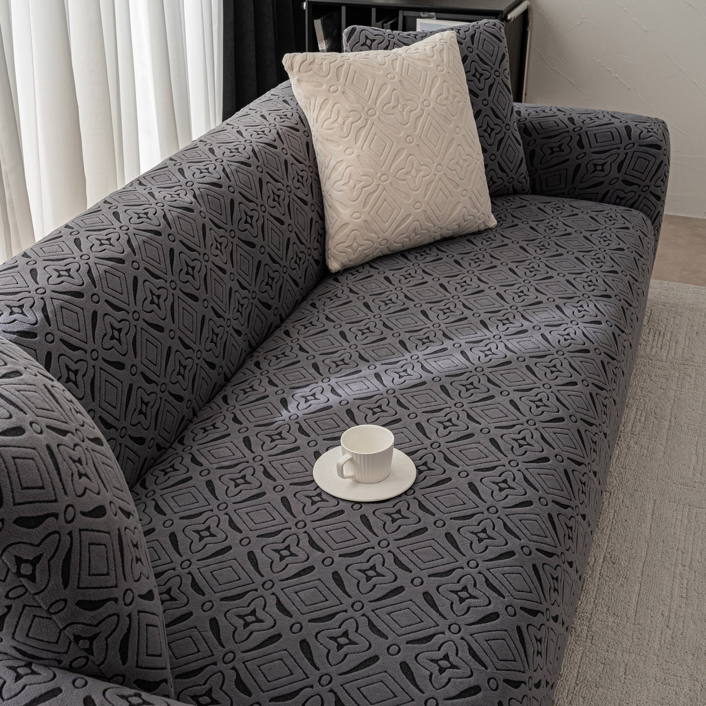 NEW 3D Jacquard Geometric Sofa Cover, High Stretch Soft Polar Fleece Slipcover for Couch