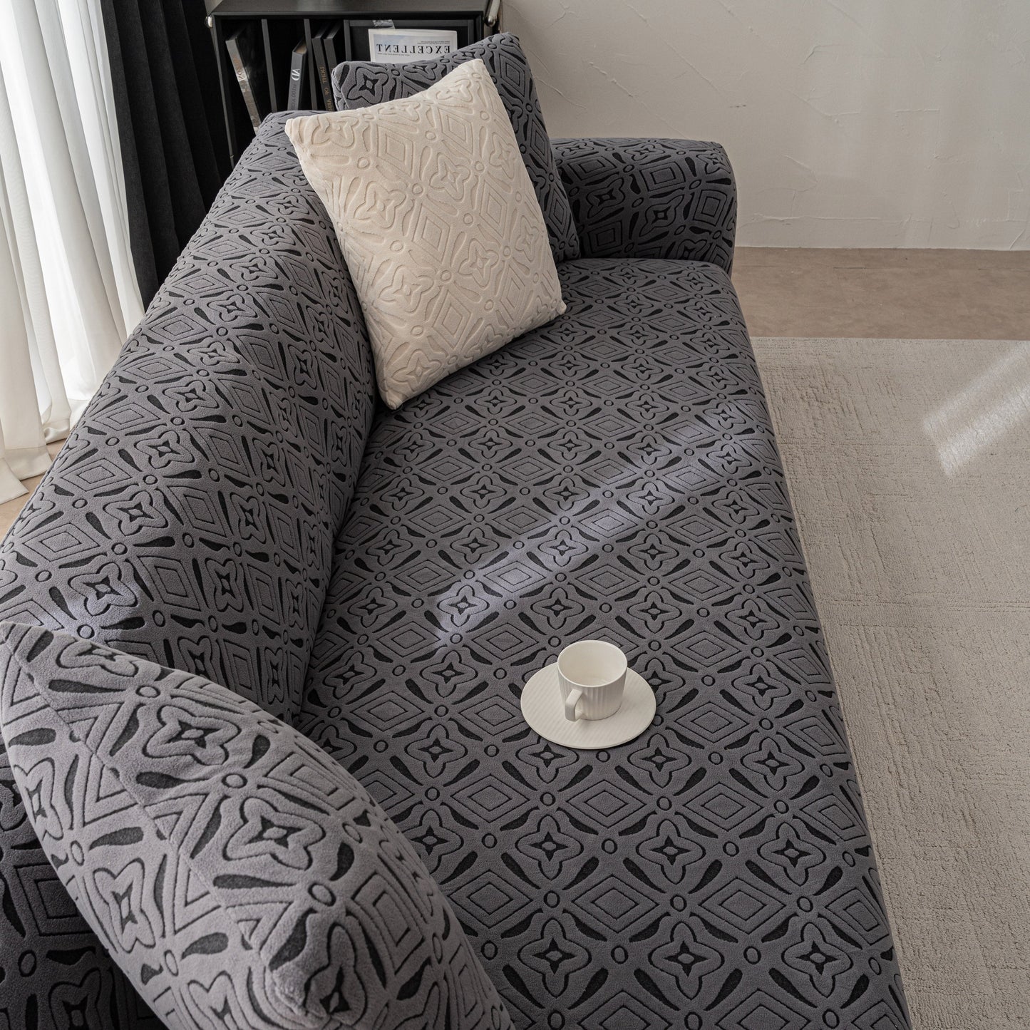 NEW 3D Jacquard Geometric Sofa Cover, High Stretch Soft Polar Fleece Slipcover for Couch