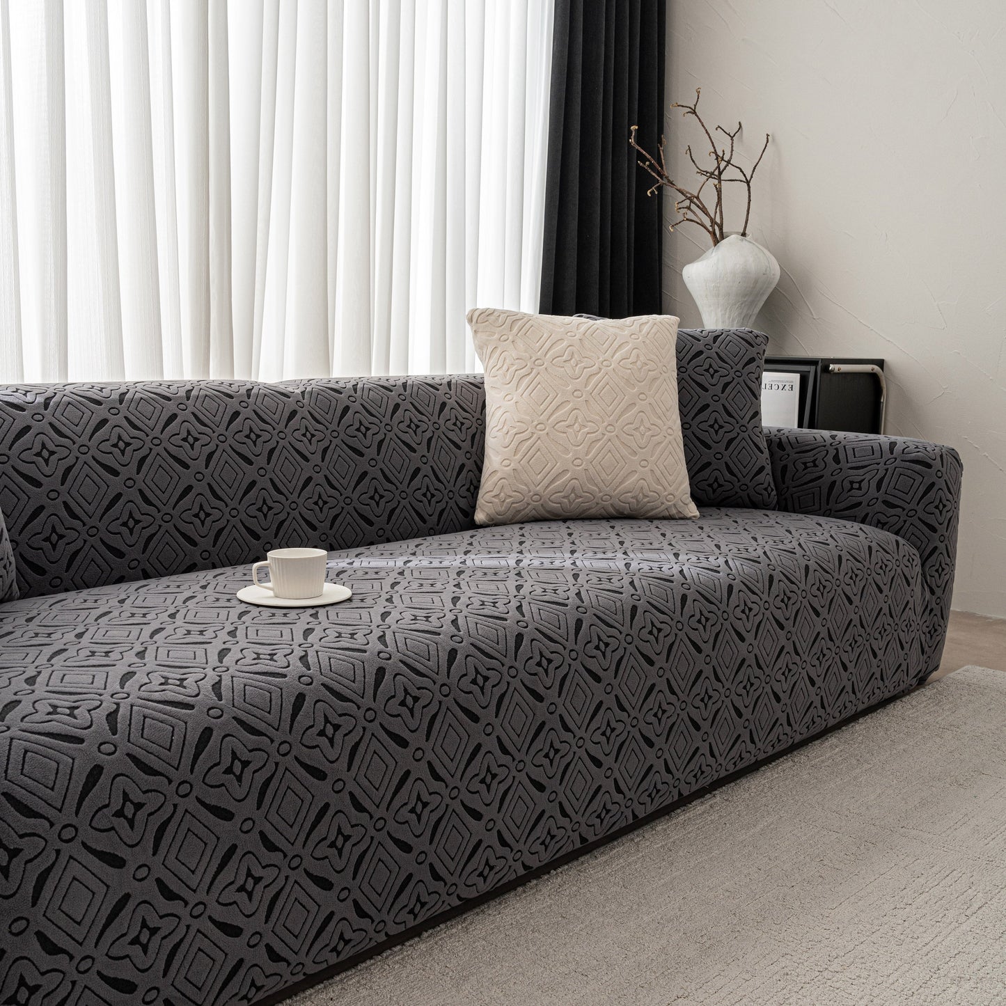 NEW 3D Jacquard Geometric Sofa Cover, High Stretch Soft Polar Fleece Slipcover for Couch