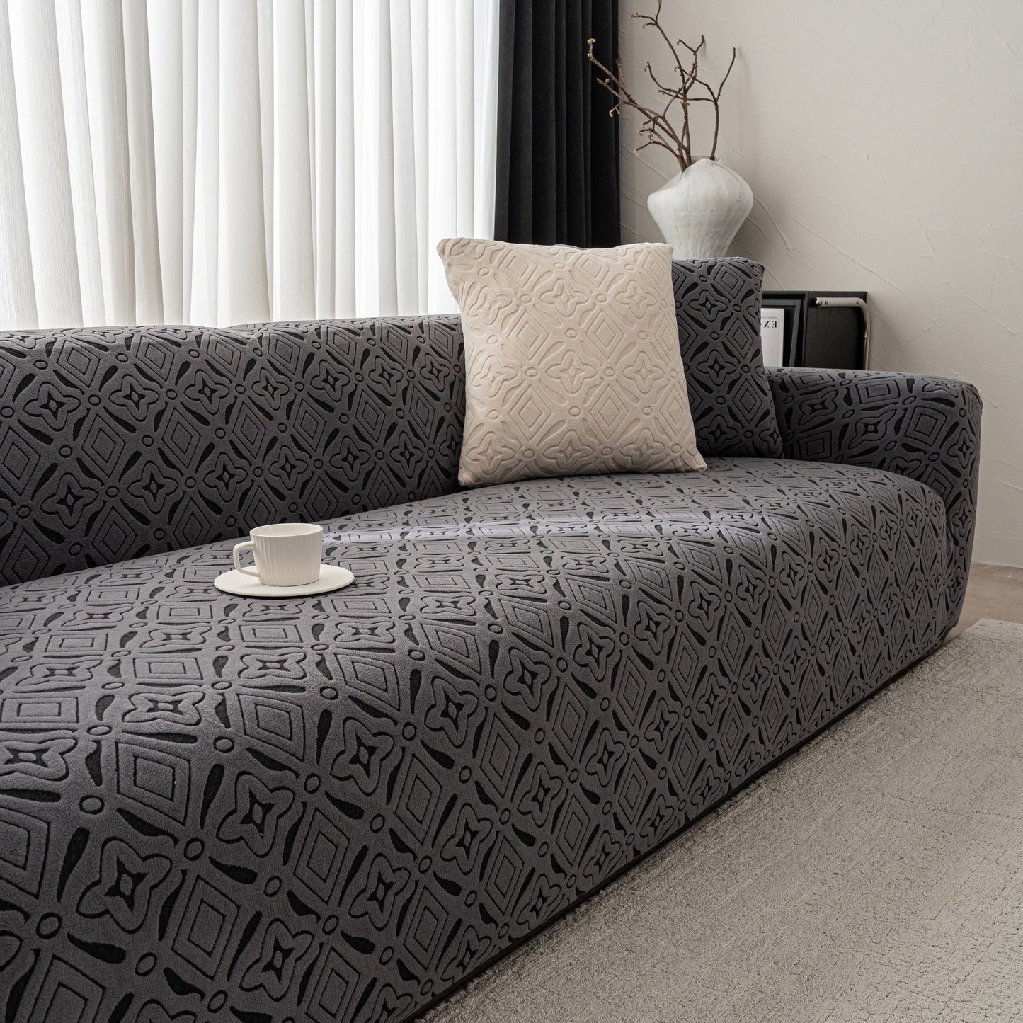 NEW 3D Jacquard Geometric Sofa Cover, High Stretch Soft Polar Fleece Slipcover for Couch