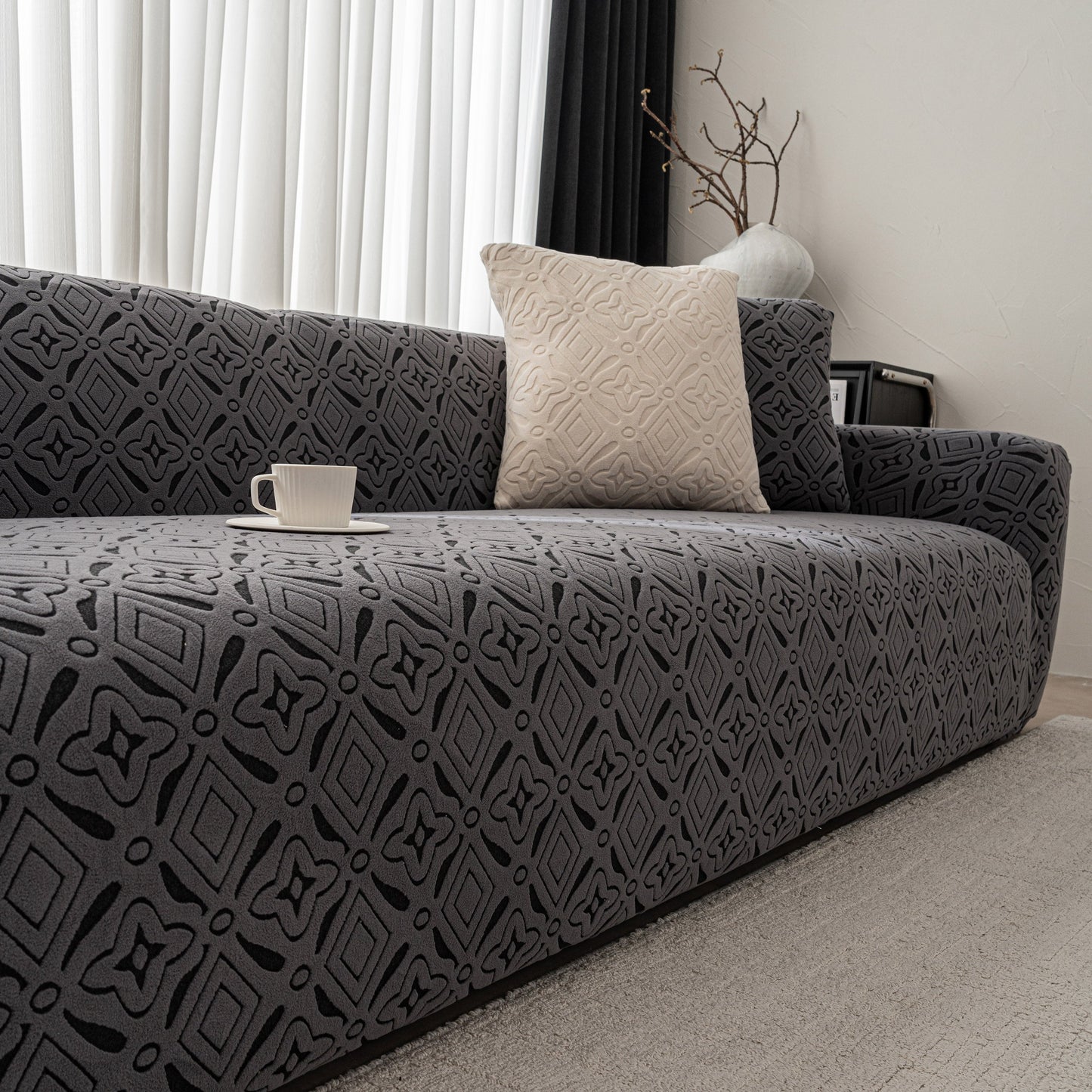 NEW 3D Jacquard Geometric Sofa Cover, High Stretch Soft Polar Fleece Slipcover for Couch