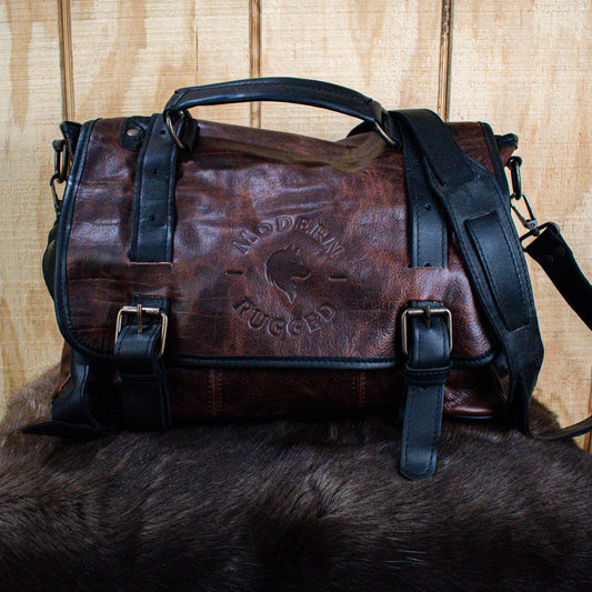 NEW Leather Hide Laptop Bag- Rustic Merlot and Black (Buckles)