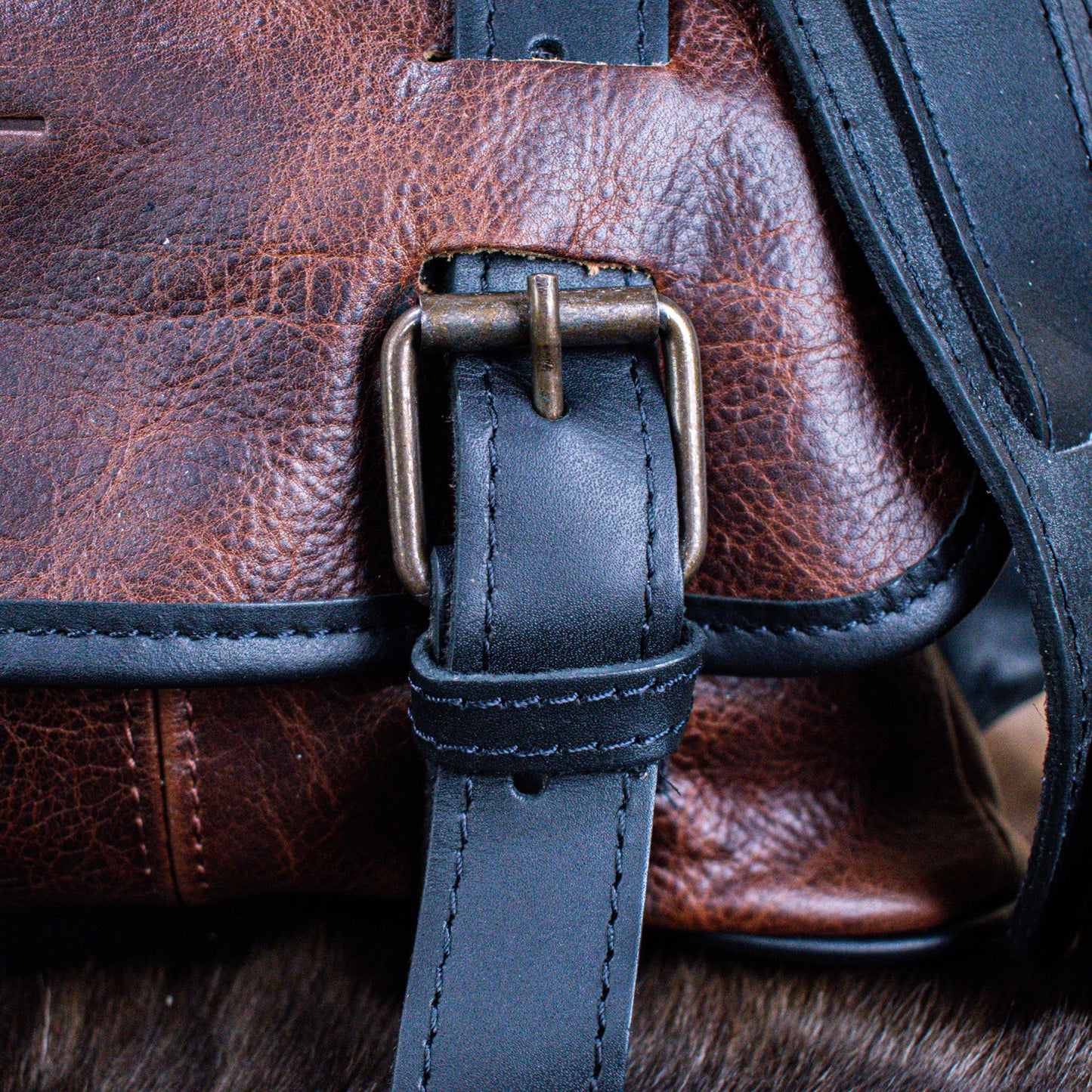 NEW Leather Hide Laptop Bag- Rustic Merlot and Black (Buckles)