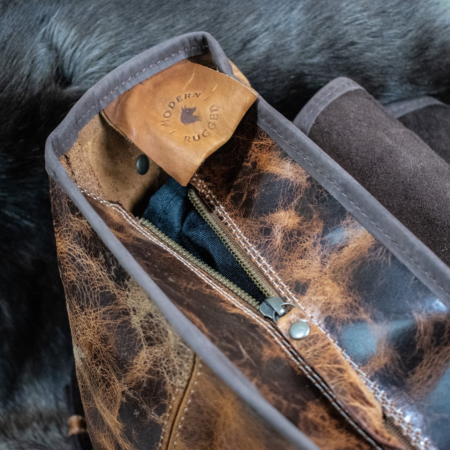 NEW Leather Hide Laptop Bag- Rustic Chestnut and Dark Brown (Buckles)