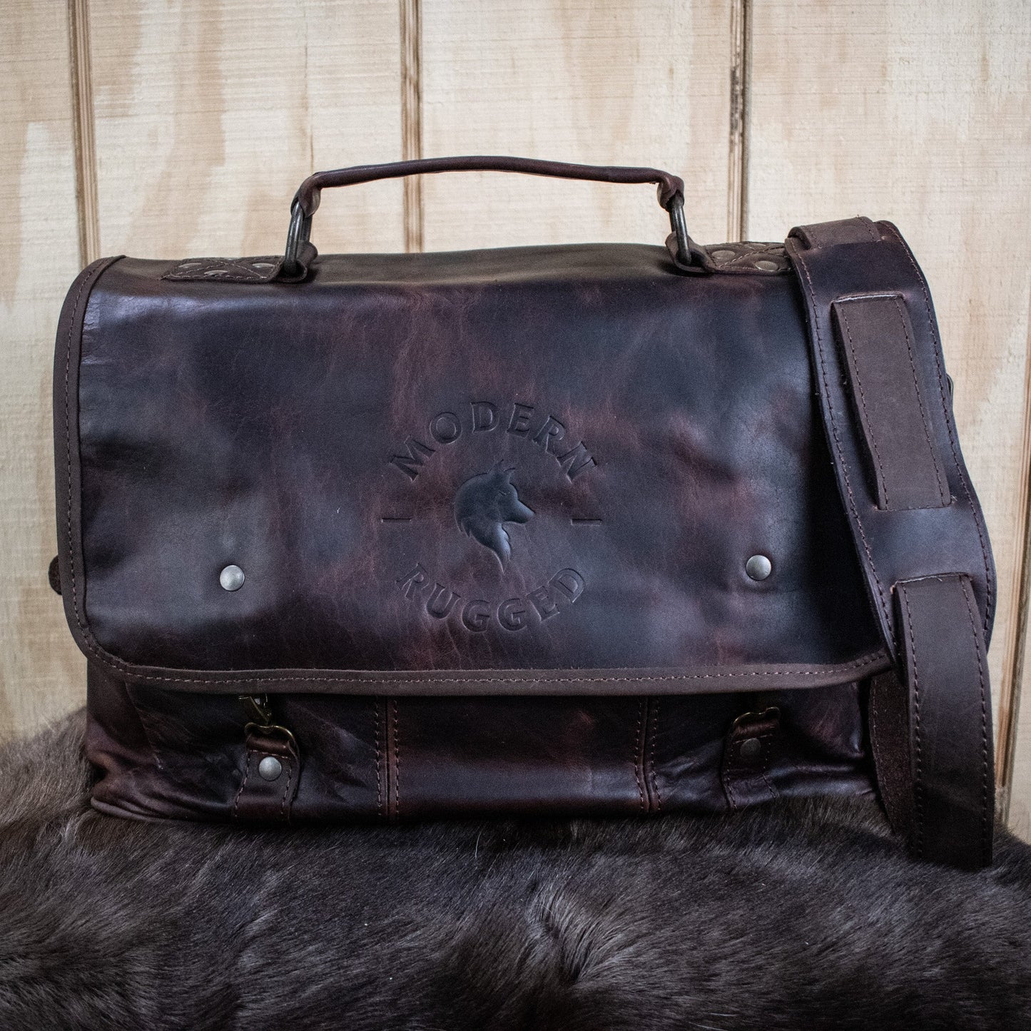 NEW Leather Hide Laptop Bag- Rustic Mahogany and Brown (Clasps)