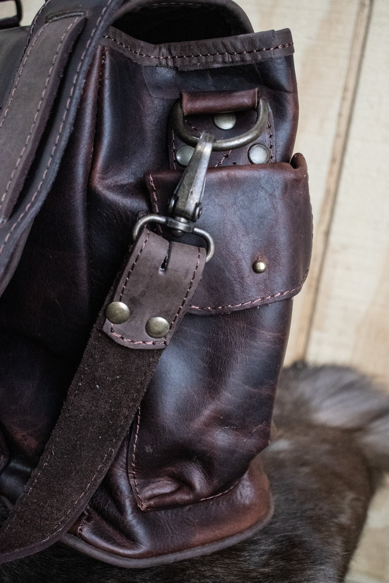 NEW Leather Hide Laptop Bag- Rustic Mahogany and Brown (Clasps)