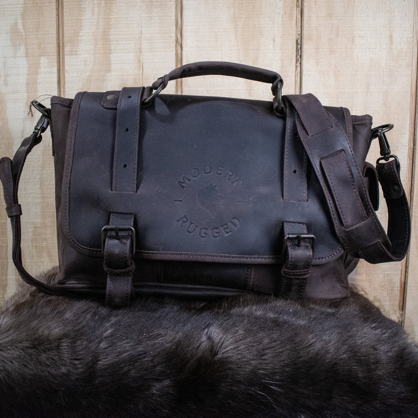 NEW Leather Hide Laptop Bag- Weathered Mahogany (Buckles)