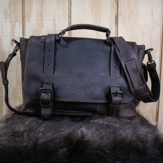 NEW Leather Hide Laptop Bag- Weathered Mahogany (Buckles)