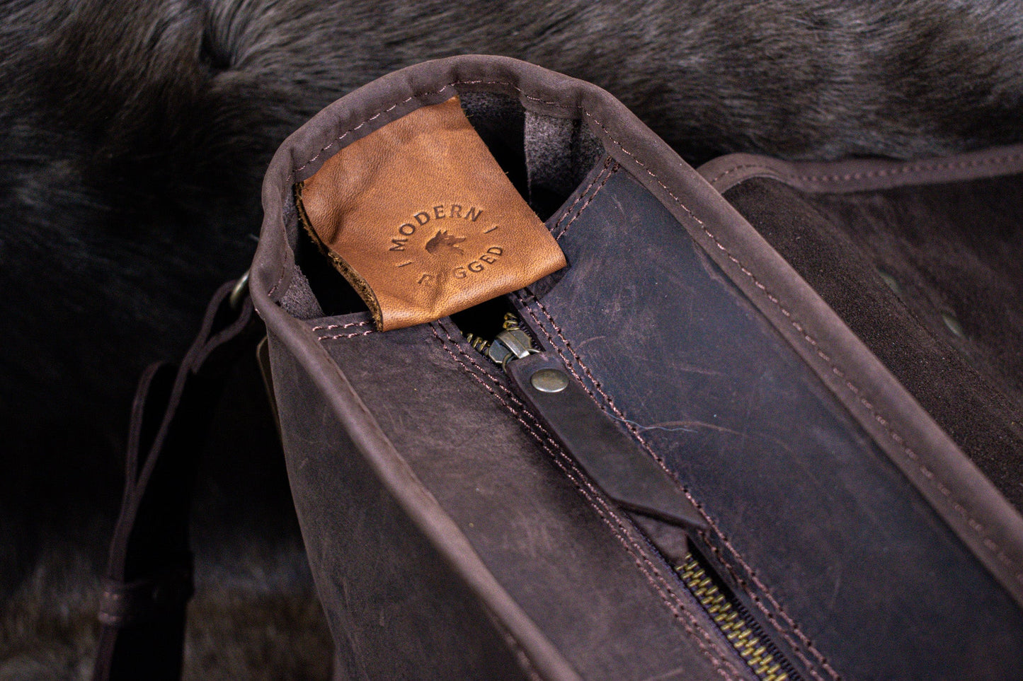 NEW Leather Hide Laptop Bag- Weathered Mahogany (Buckles)