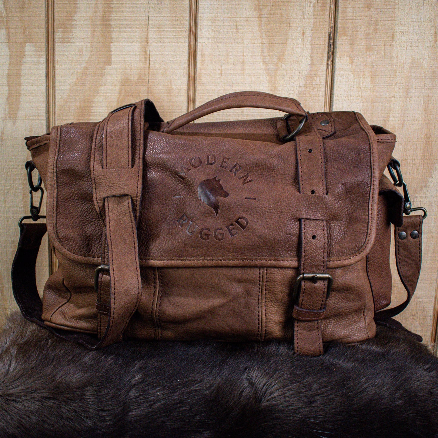 NEW Leather Hide Laptop Bag- Soft Textured Tan (Buckles)