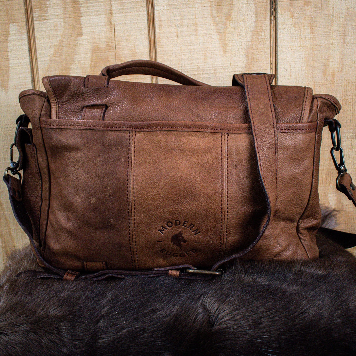 NEW Leather Hide Laptop Bag- Soft Textured Tan (Buckles)