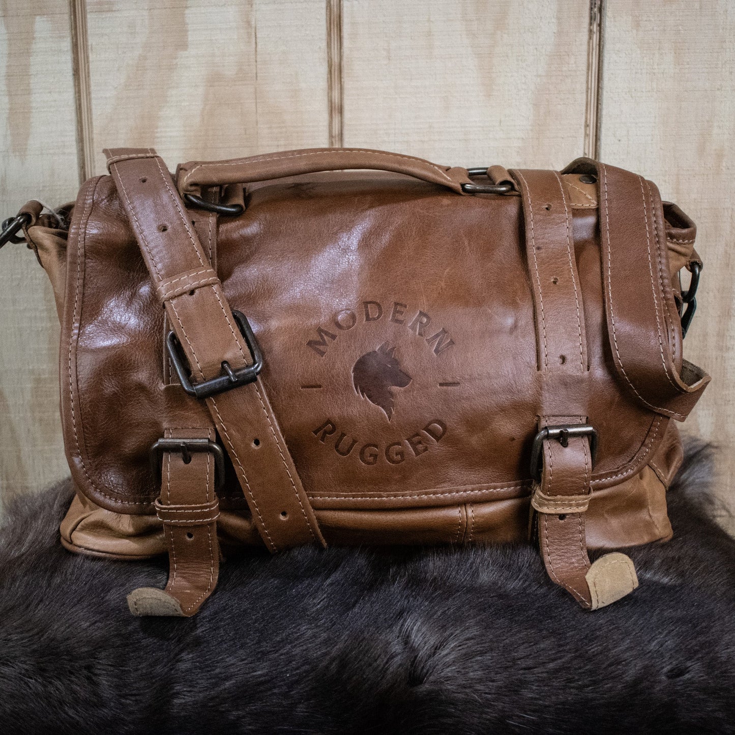 NEW Leather Hide Laptop Bag- Soft Tan (Buckles)