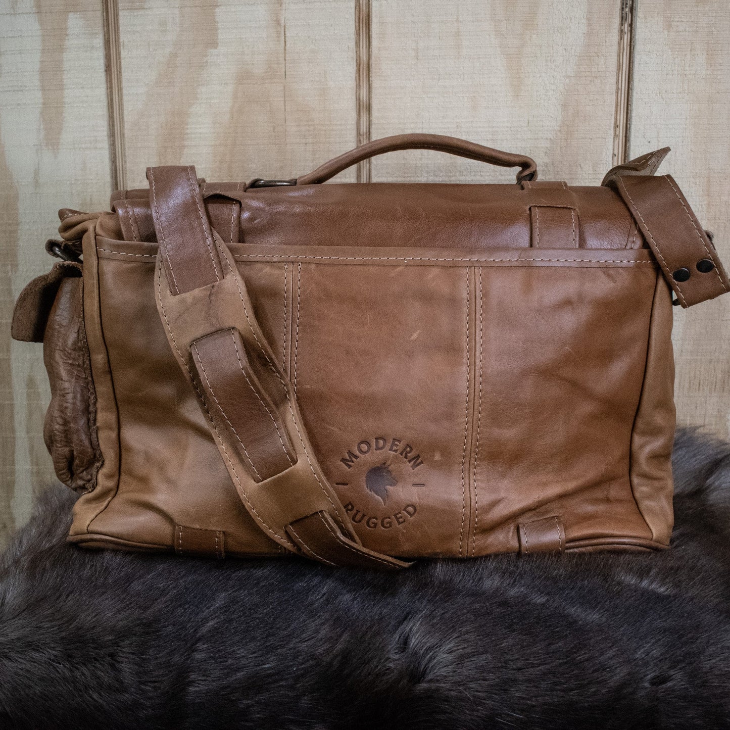 NEW Leather Hide Laptop Bag- Soft Tan (Buckles)