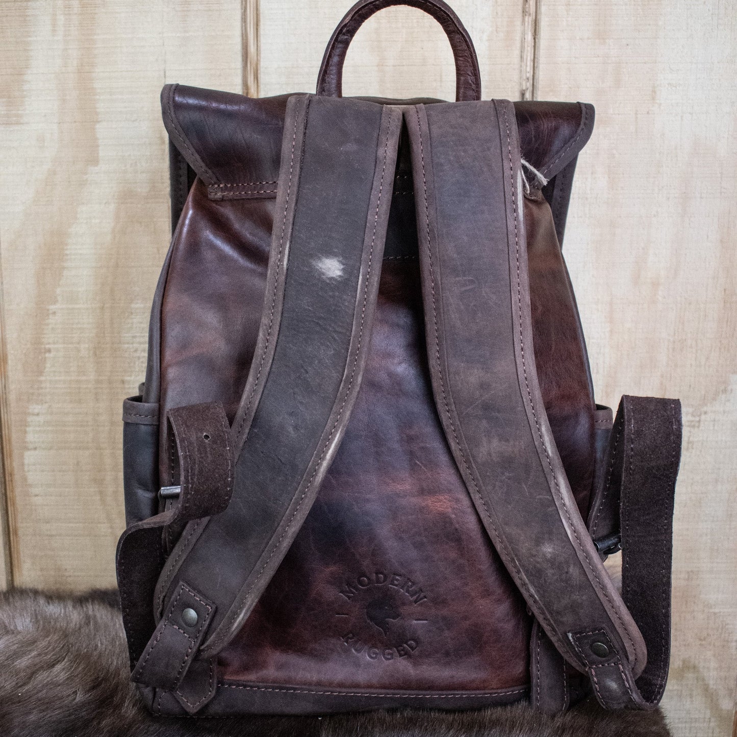 NEW Leather Hide Backpack - Mahogany and Brown (Rustic)