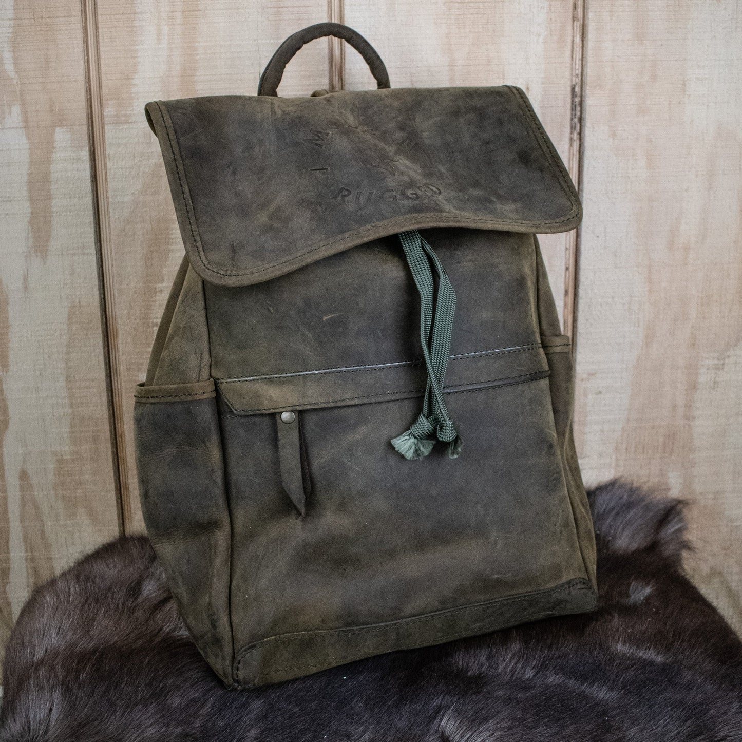 NEW Leather Hide Backpack - Olive (Weathered)