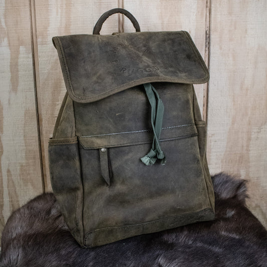 NEW Leather Hide Backpack - Olive (Weathered)
