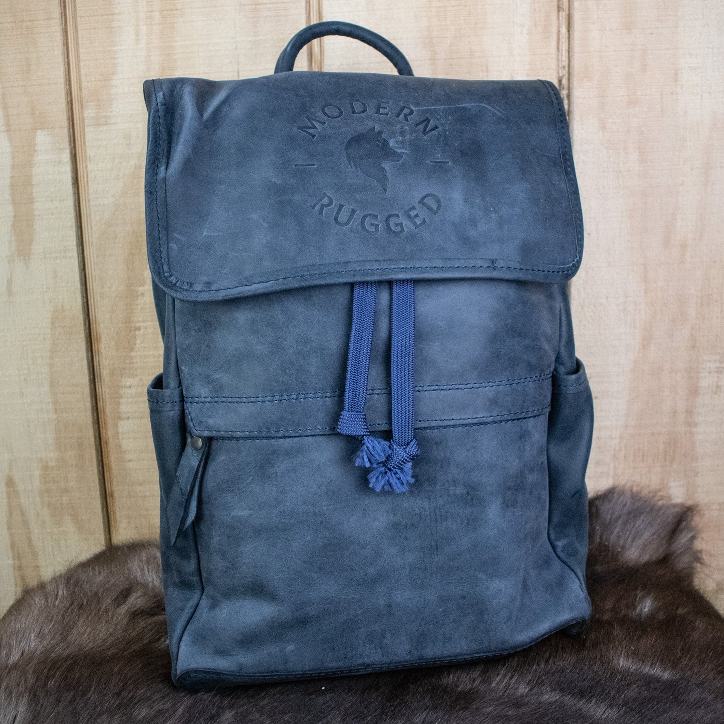 NEW Leather Hide Backpack - Soft Navy (Weathered)