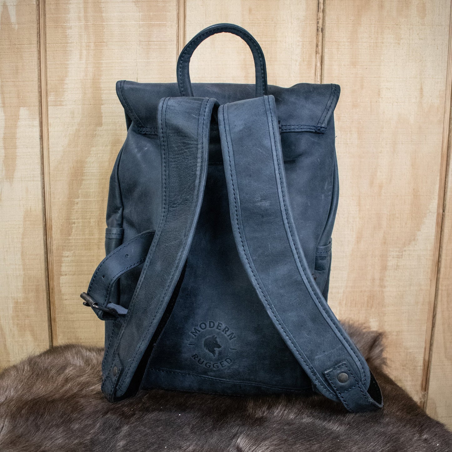 NEW Leather Hide Backpack - Soft Navy (Weathered)