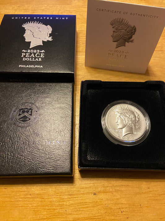 Uncirculated 2023 Philadelphia Peace Silver Dollar w/Box and COA