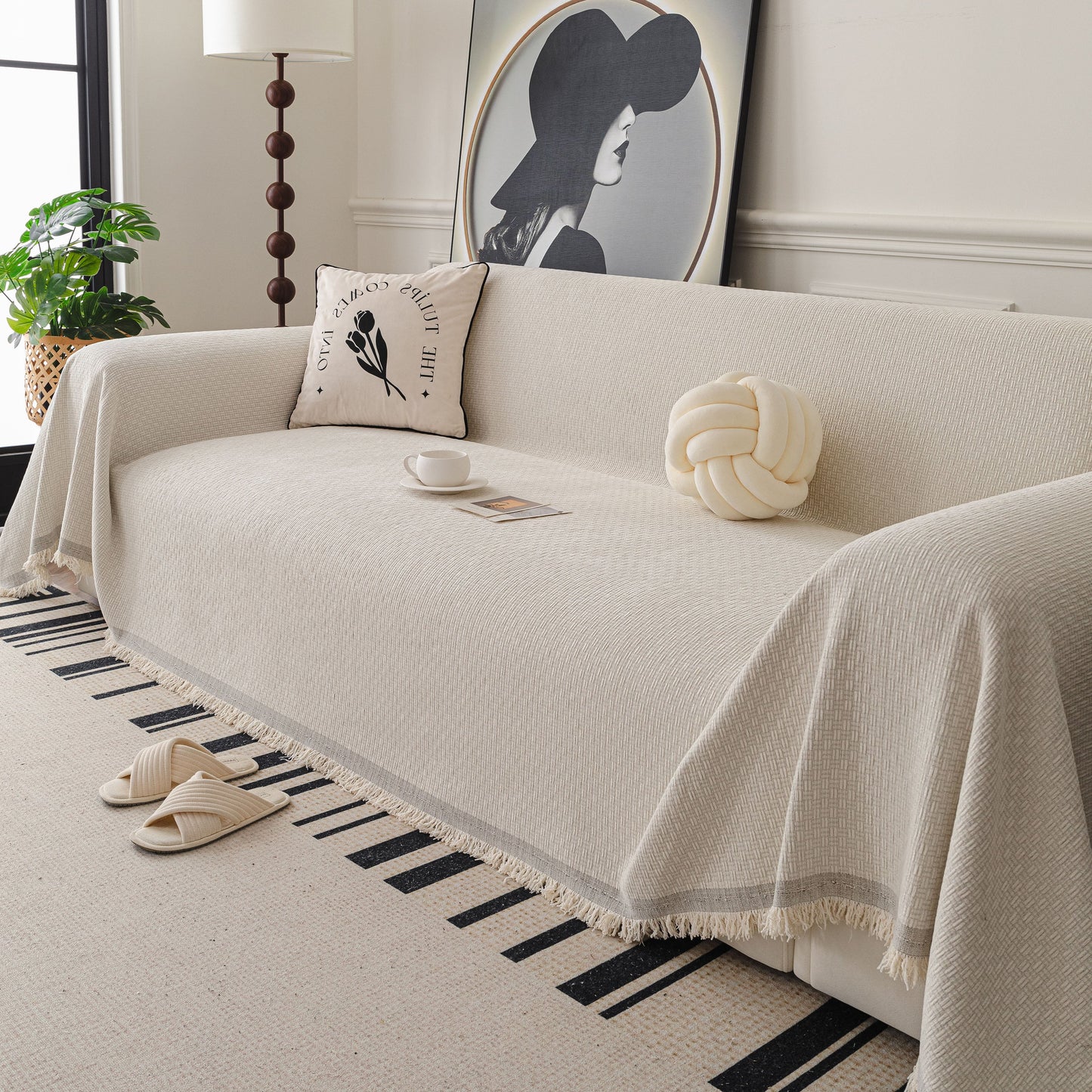 NEW Textured Woven Modern Sofa Cover, Natural Blend Decorative Couch Throw Blanket